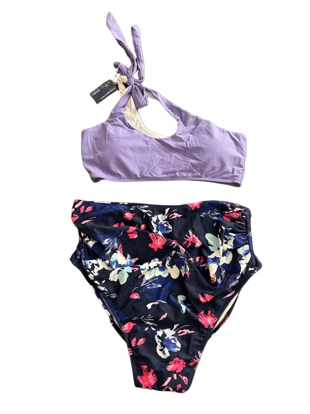 NWT Summer Mae Purple Floral High Waist Halter Bikini Swimsuit XL